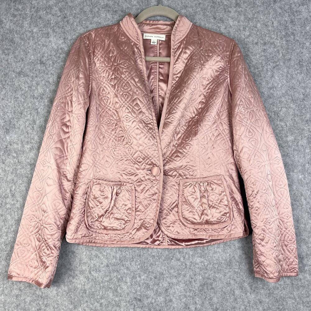 Banana Republic Silk Jacket Womens Large Pink Quilted Artsy Career Office